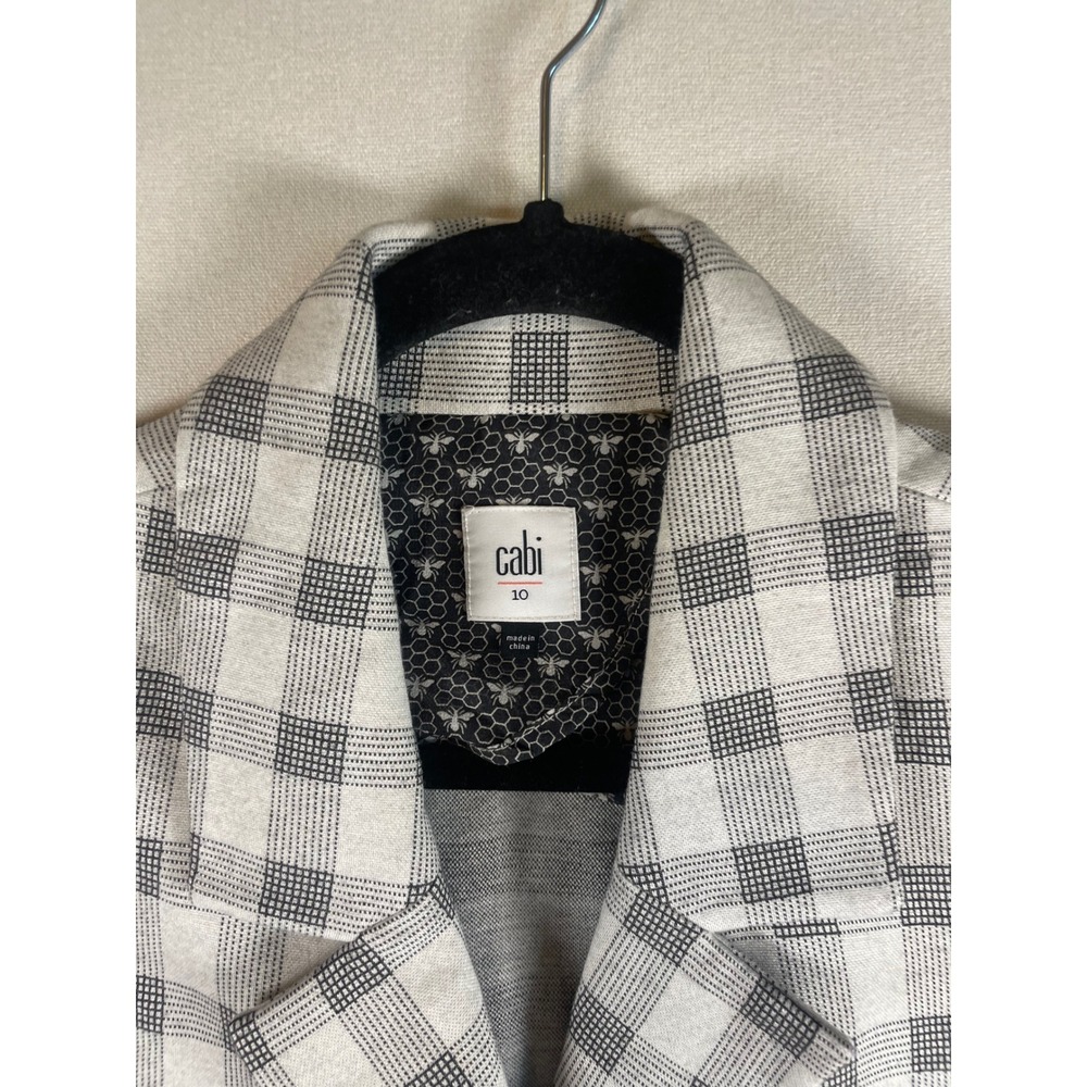 Cabi Womens Grey White Plaid Knit Blazer Jacket Size 10 Notched Lapel G93 - Picture 6 of 7